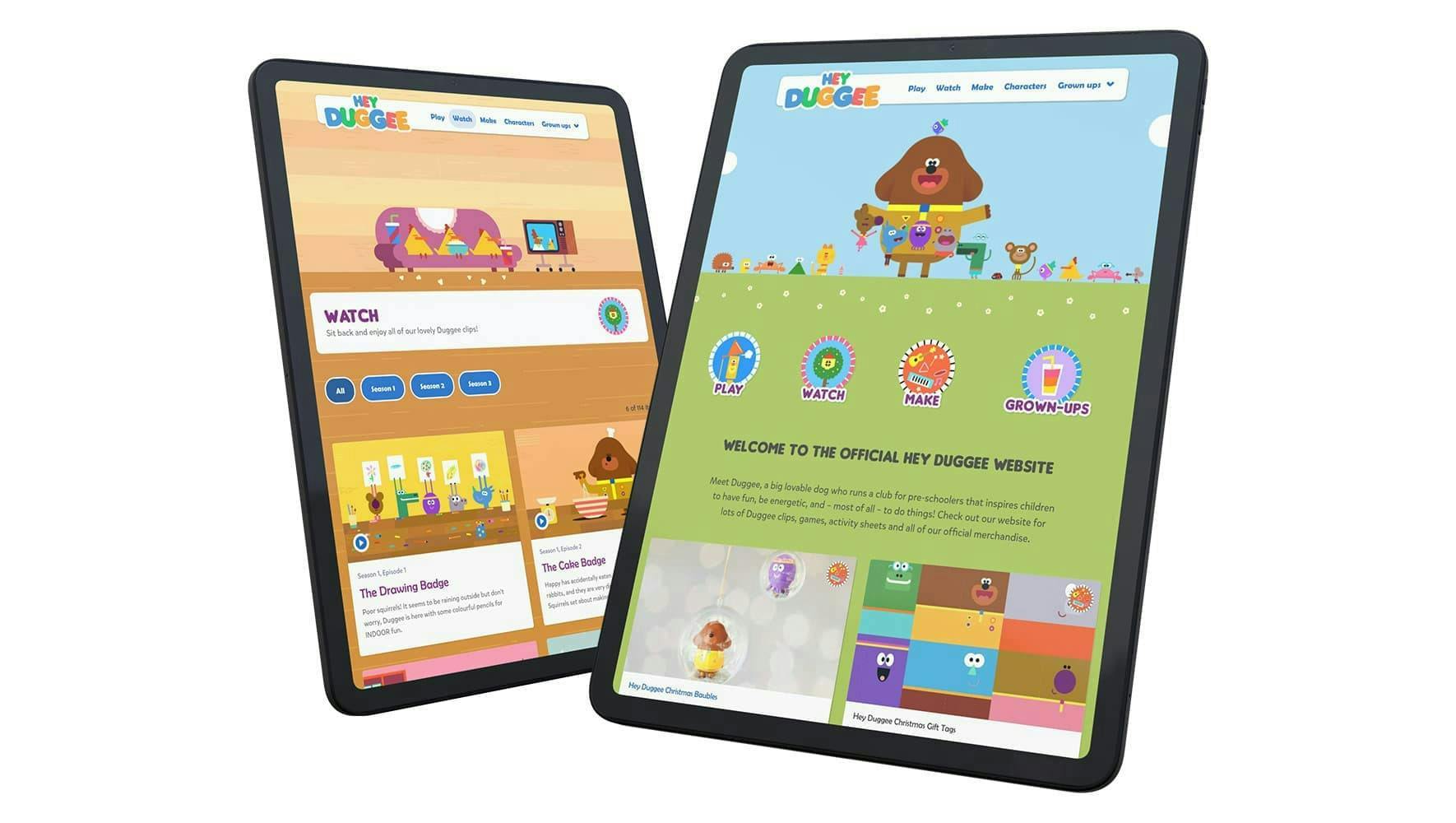 Hey Duggee home and watch pages on tablet devices